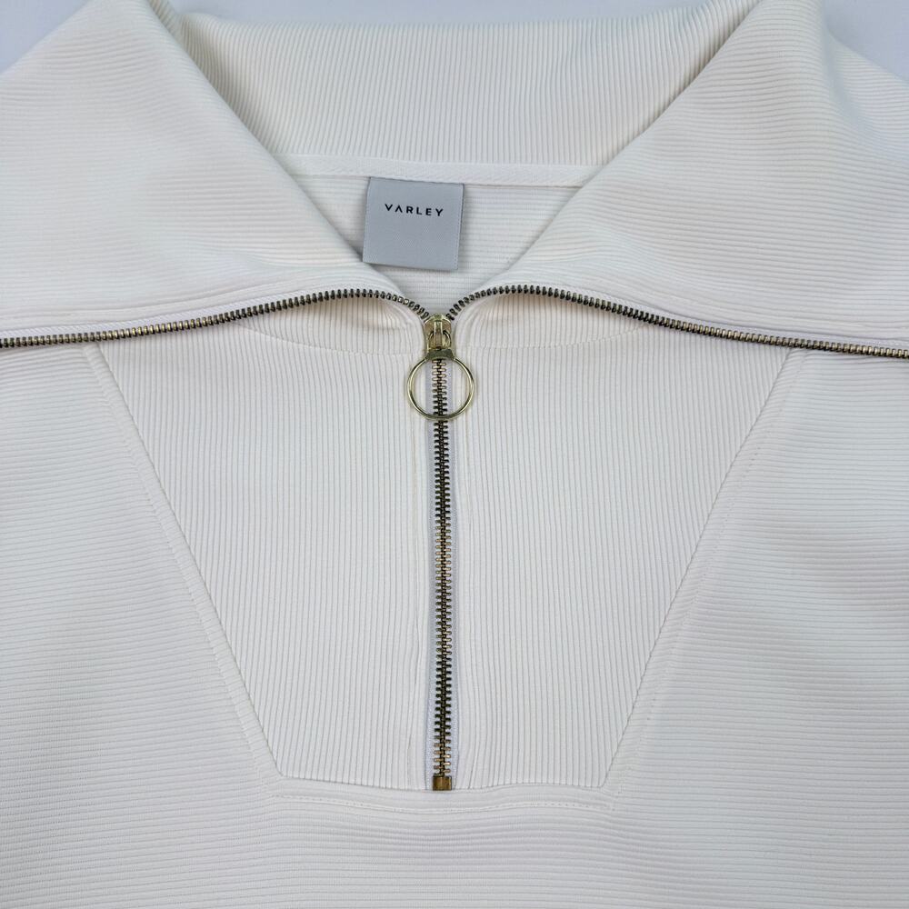Varley Vine Half Zip Pullover Sweatshirt Medium Ivory Ottoman Knit Fabric View 5